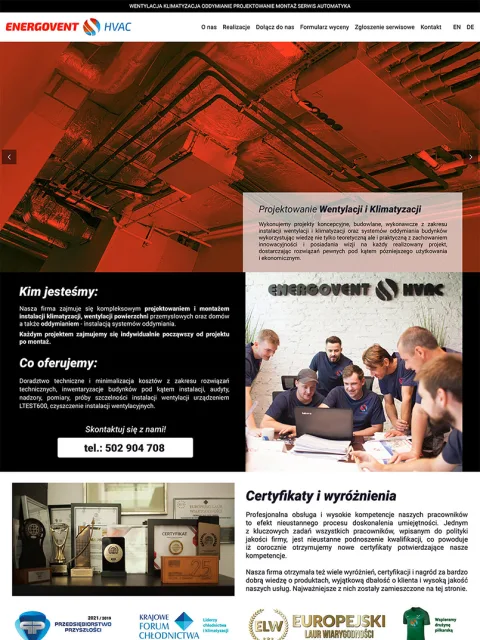 BXM-Projekt: Energovent, Website-Vorschau