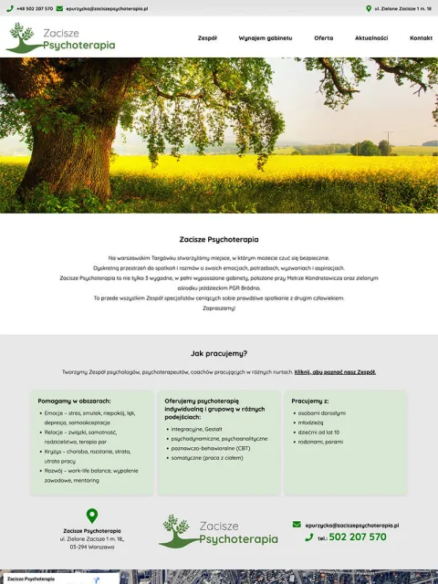 BXM-Projekt: Zacisze Psychoterapia, Website-Vorschau